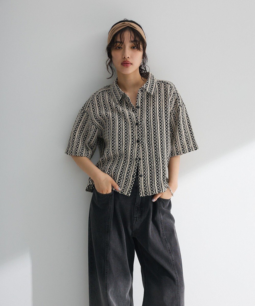 Green Parks インド綿 　衿付きレースシャツ 