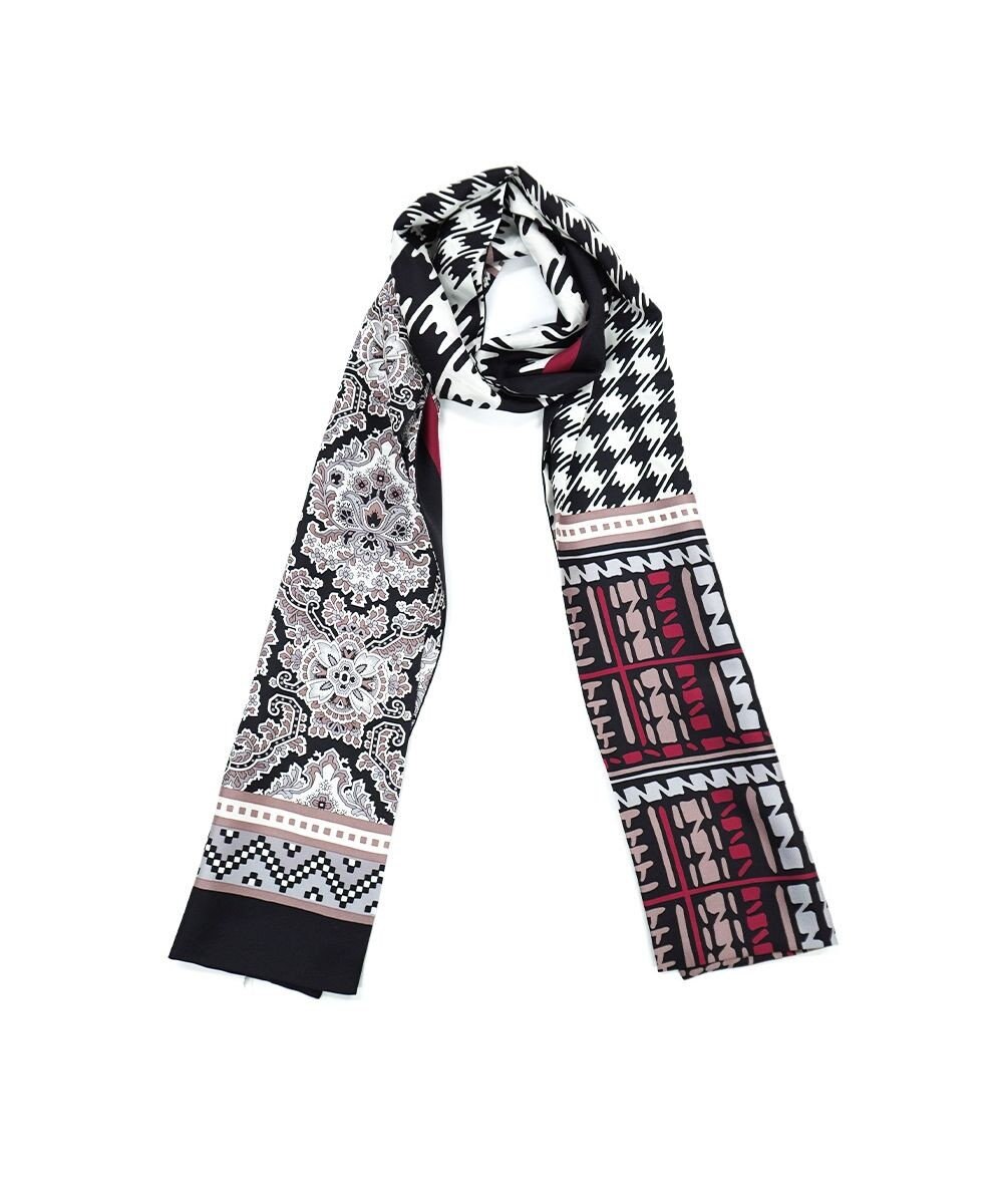 Marca ＜秋の新作！＞【Marcaオリジナル】コラージュプリント ナロースカーフ シルクツイル 