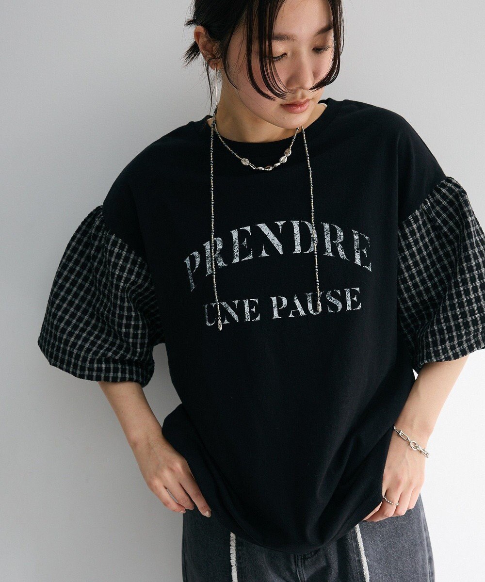 Green Parks チェックバルーンスリーブロゴチュニック 