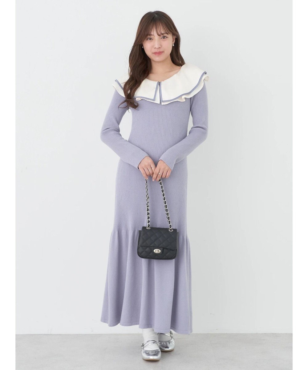 earth music&ecology パイピングフレアカラーニットワンピース 