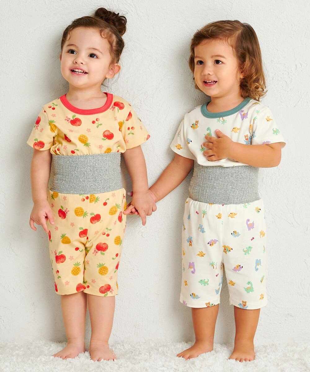 MIKI HOUSE HOT BISCUITS 【80-120cm】 フルーツ柄 腹巻き付き 天竺素材 半袖パジャマ 