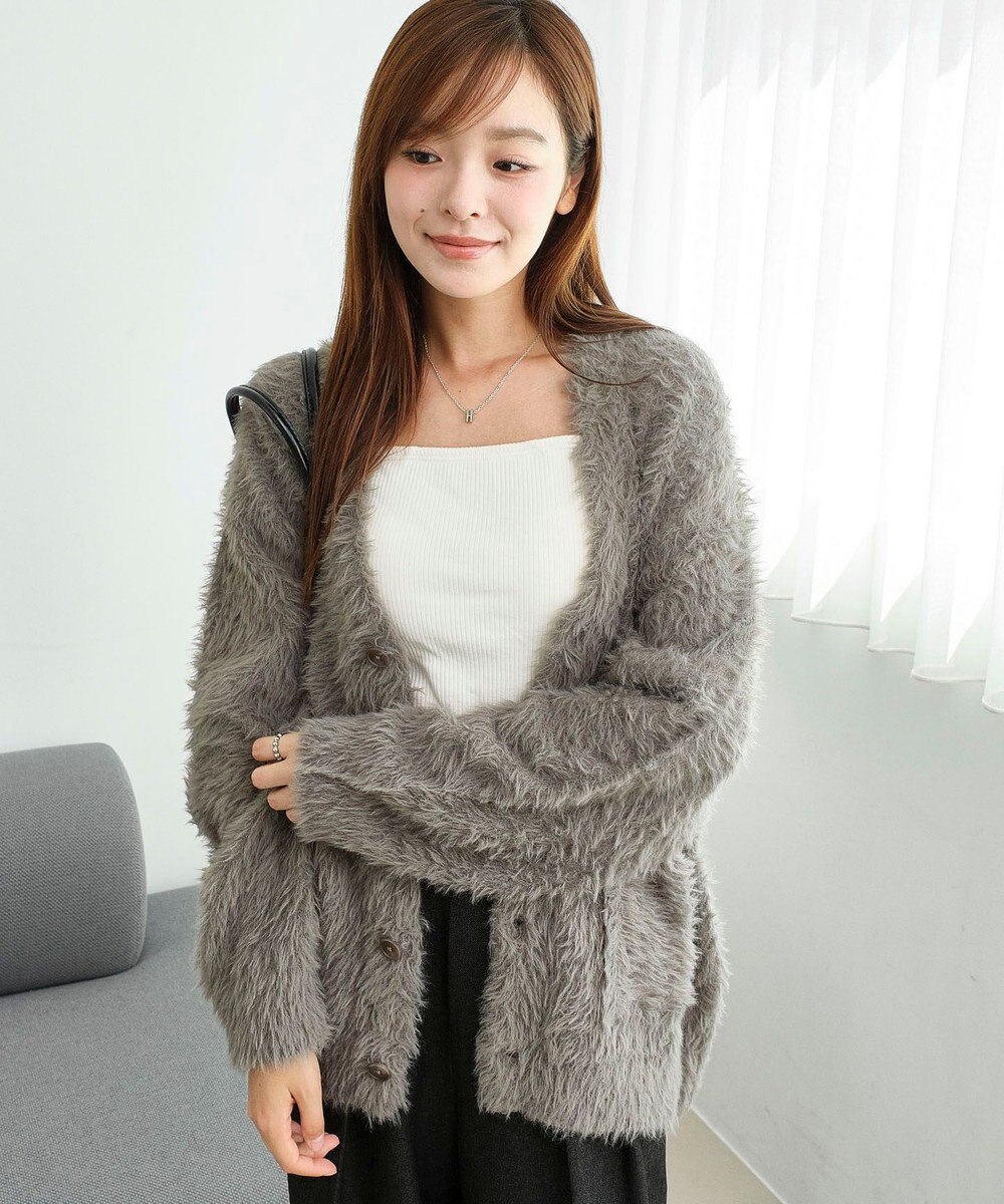 WEGO 【2025秋冬新作/ユニセックス着用ITEM/SMLサイズ展開】フェザーニットカーディガン 