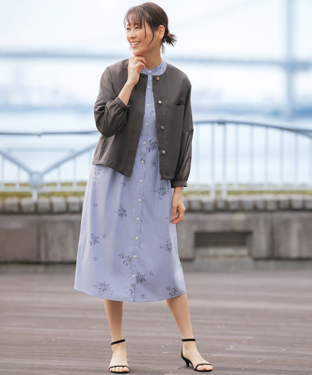 J.PRESS LADIES L 【季節の変わり目に】リネンシアースラブ ノーカラー ブルゾン 
