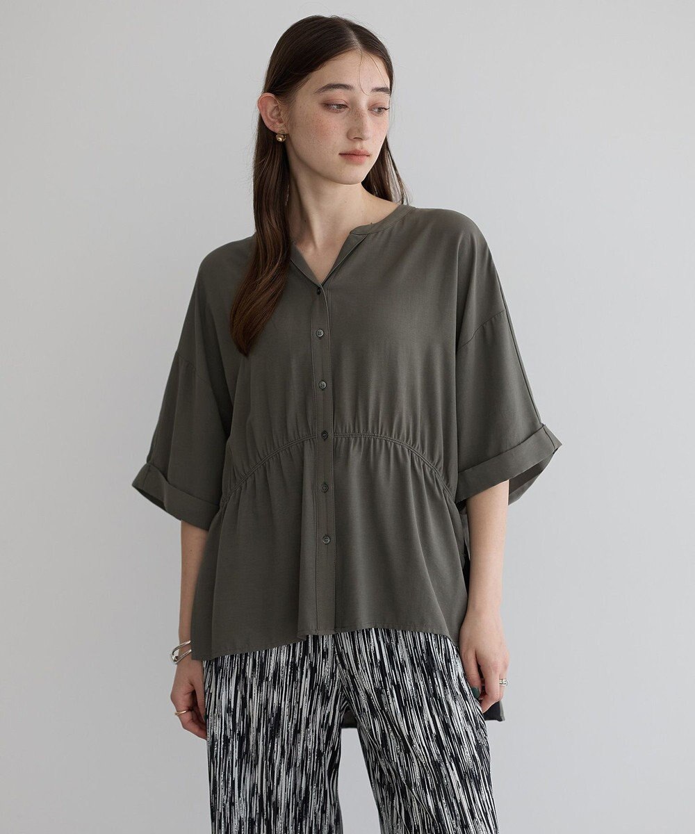 YECCA VECCA ギャザーデザイン配色シャツ 