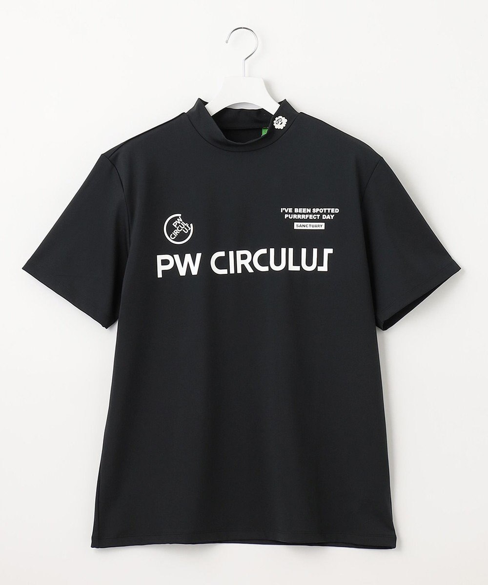 PW CIRCULUS 【MEN】【ストレッチ】ロゴ モックネック シャツ ブラック