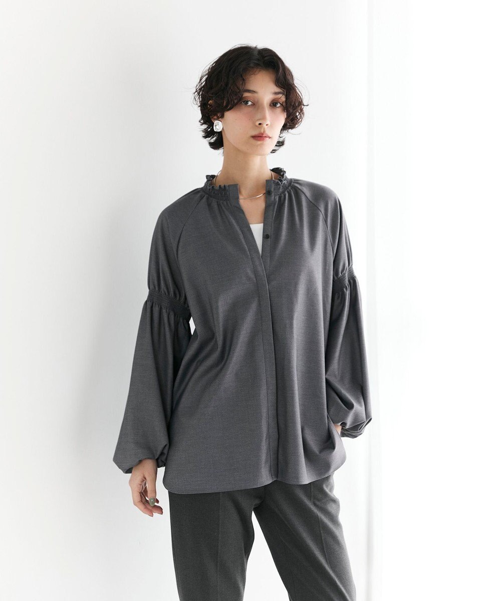 #Newans 【洗濯機可/しわになりにくい】シャーリングネック ボリュームスリーブブラウス 