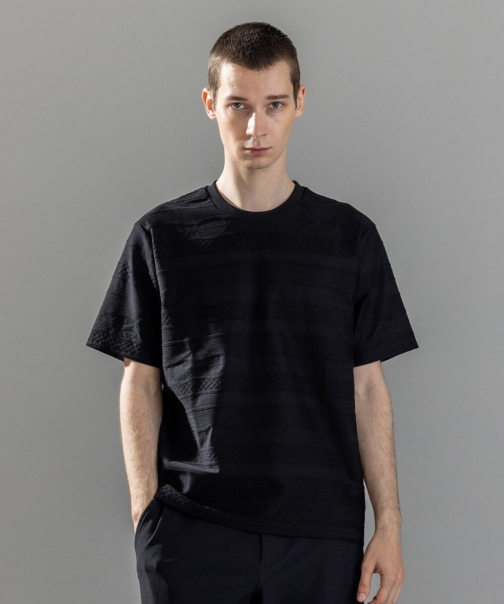 JOSEPH HOMME 新柄【ストレッチ/洗える】ジャガードボーダー　クルーネックTシャツ 