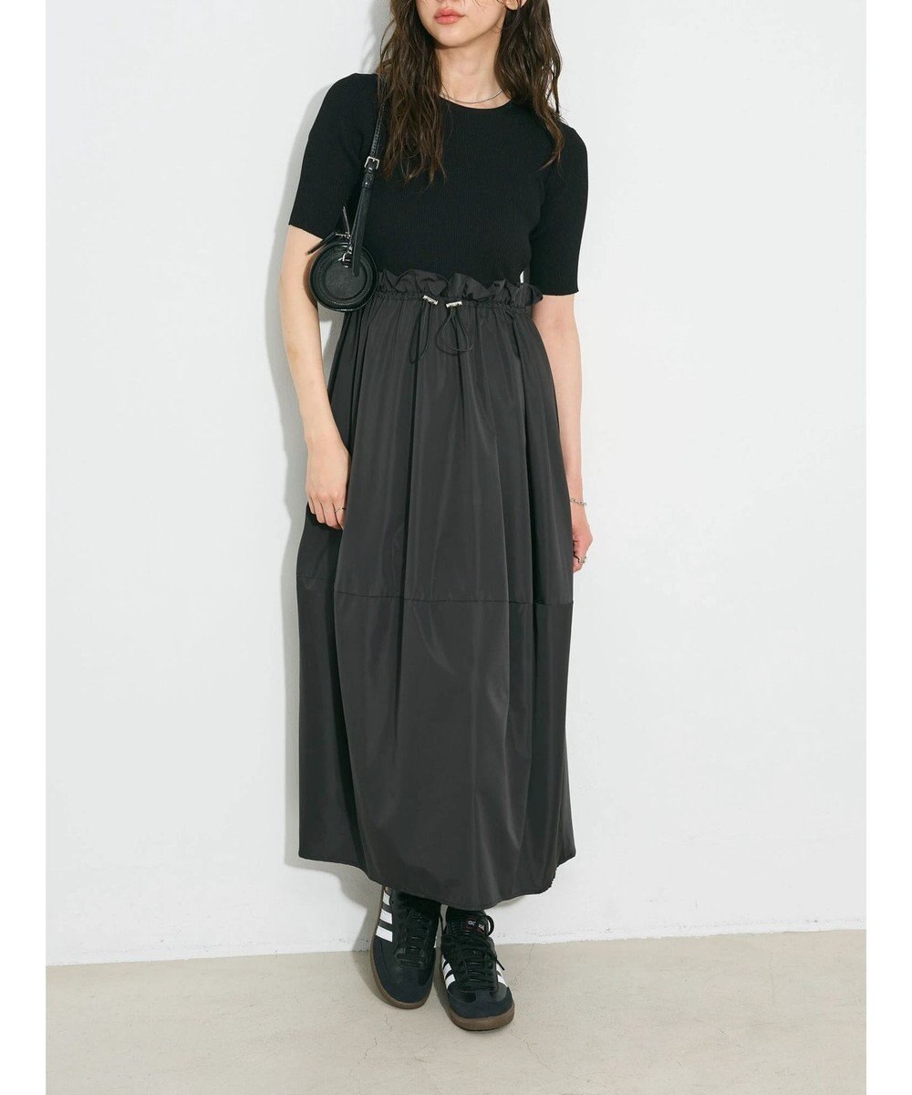 Green Parks ランタン型ニットドッキングタフタワンピース 