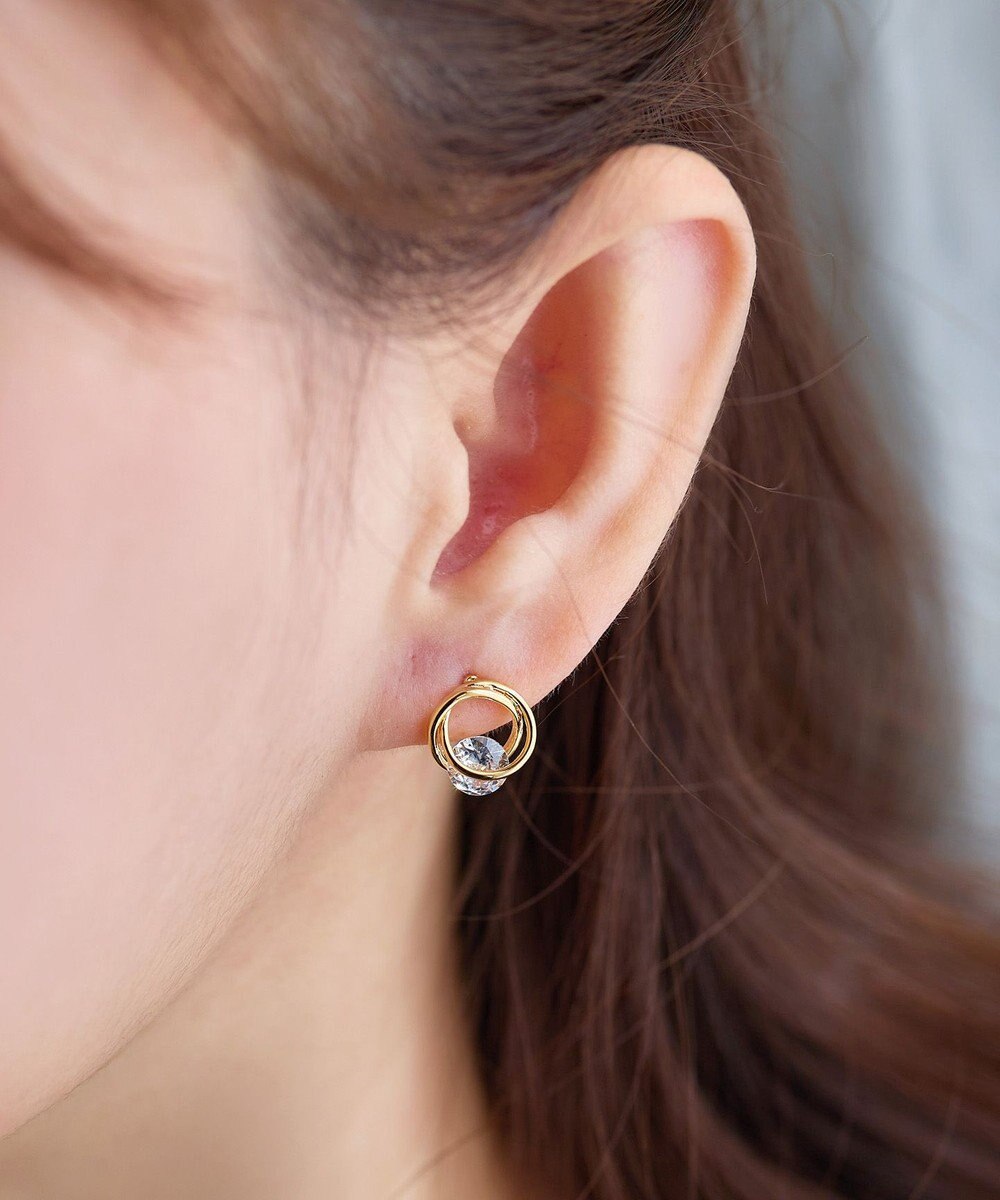 Tiaclasse 【金属アレルギー対応】ラウンドプットストーンピアス 