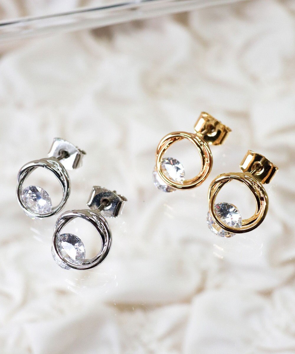 Tiaclasse 【金属アレルギー対応】ラウンドプットストーンピアス 