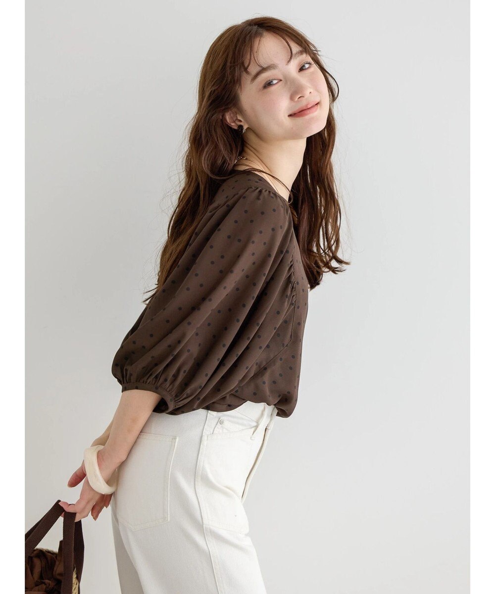 AMERICAN HOLIC ギャザースリーブドットブラウス 
