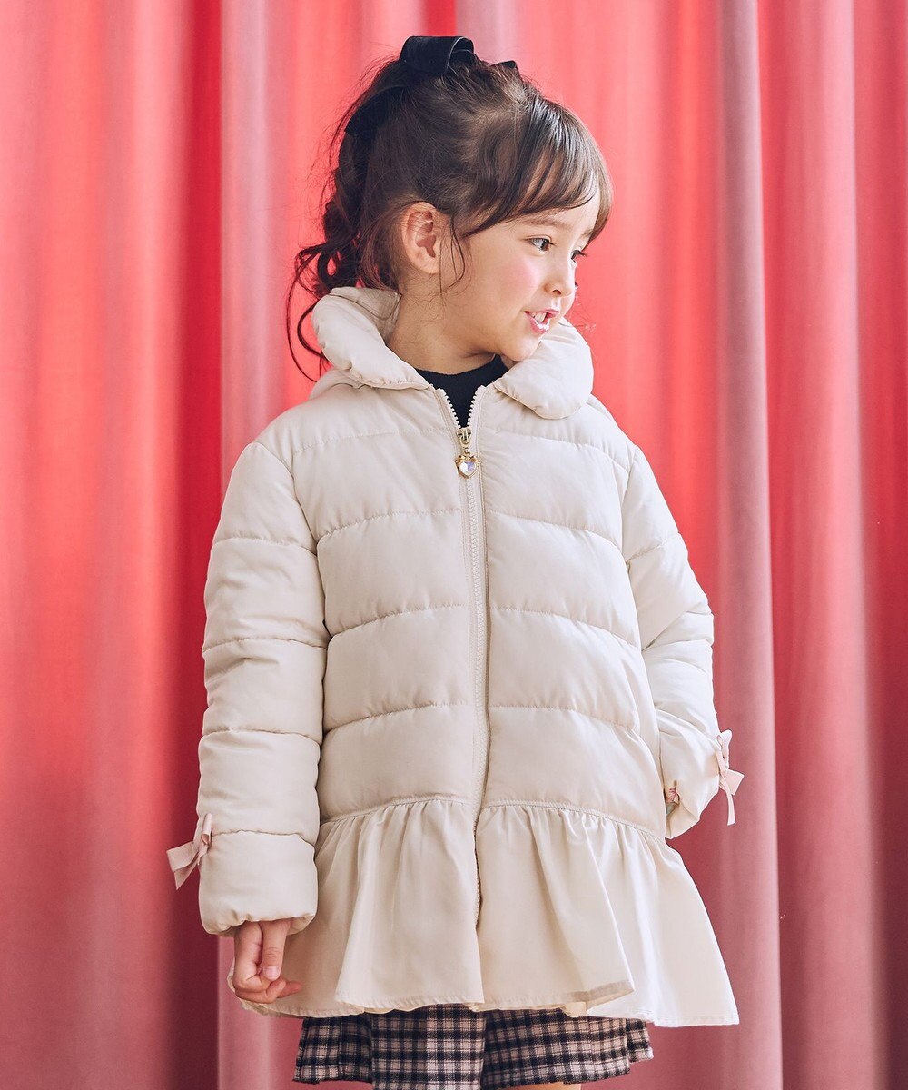 ANY KIDS 【フード取り外し/洗濯機可能】中綿フリル リボンコート 