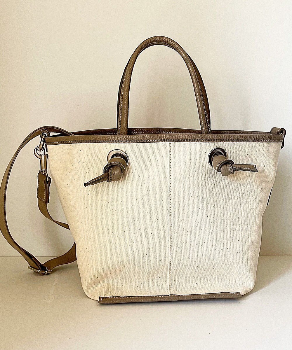 Hekhèr Le Style de Vie 【日本製 / 2WAY】コットンキャンバス×シュリンクレザー ノットハンドバッグ medium 