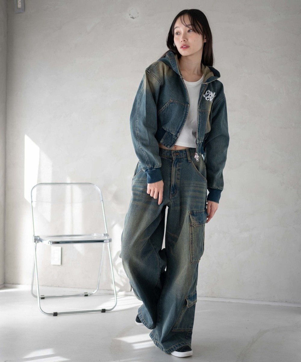 WEGO ヴィンテージウォッシュショートフードブルゾン 