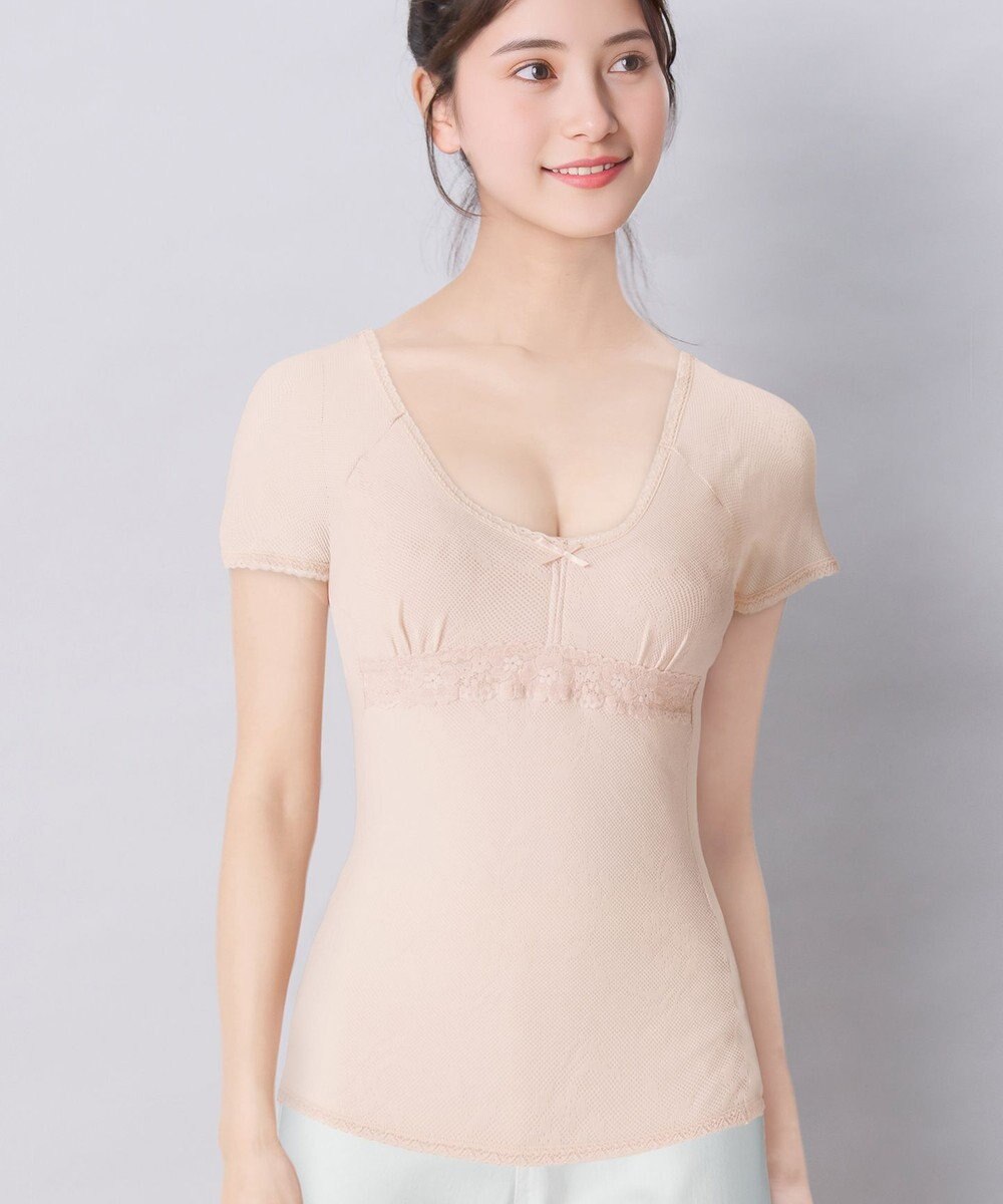 Wing カップ付きインナー 綿100％(身生地) さらっと快適 【綿100％ メッシュタイプ】 ブラトップ 3分袖 半袖 EL6385 ウイング／ワコール 