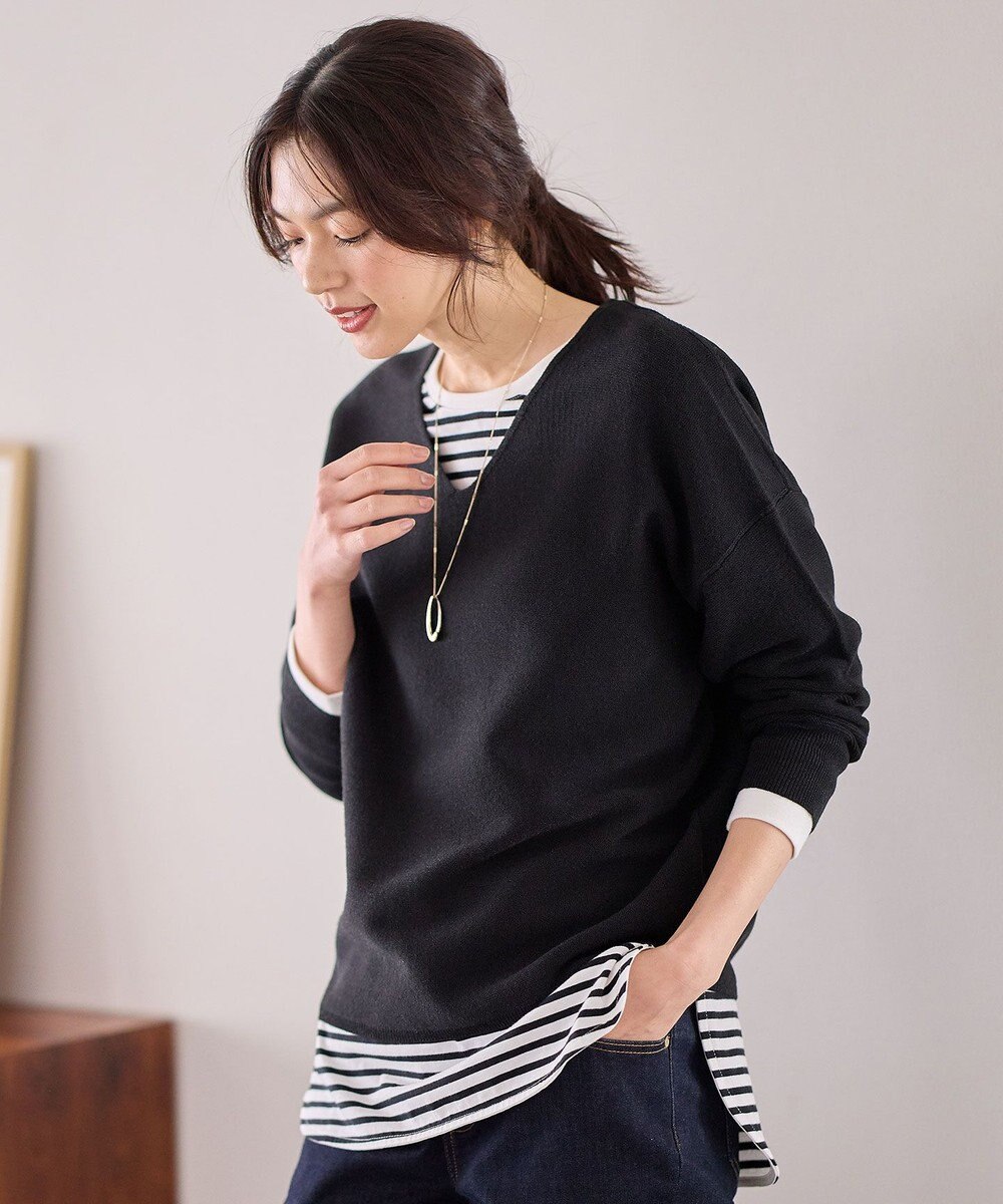 ANY 【洗濯機可】Ｖネックラメガーターニット 