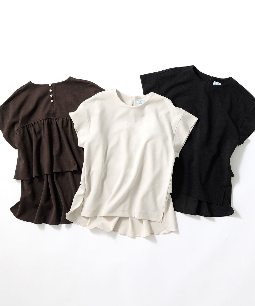 組曲 S 【吸湿・冷感・UVケア】ジョーゼットジャージーバックフリル Tブラウス 