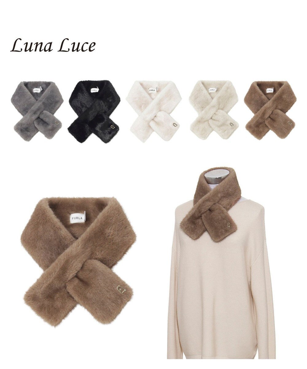 MOONBAT FURLA（フルラ）差し込みファーティペット マフラー アーチロゴ フェイクファー 