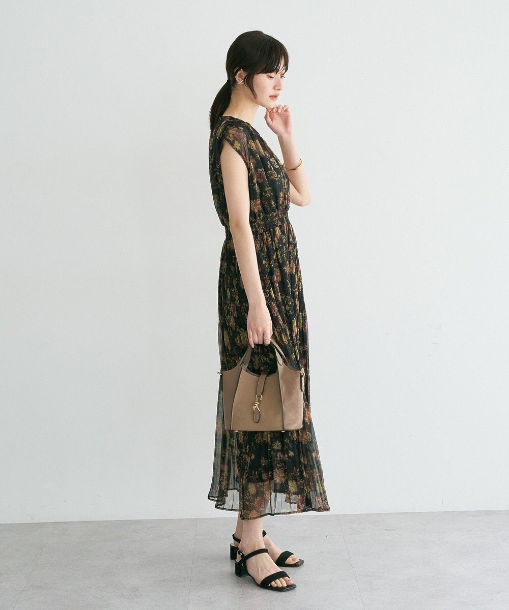 YECCA VECCA シアー花柄プリーツワンピース 