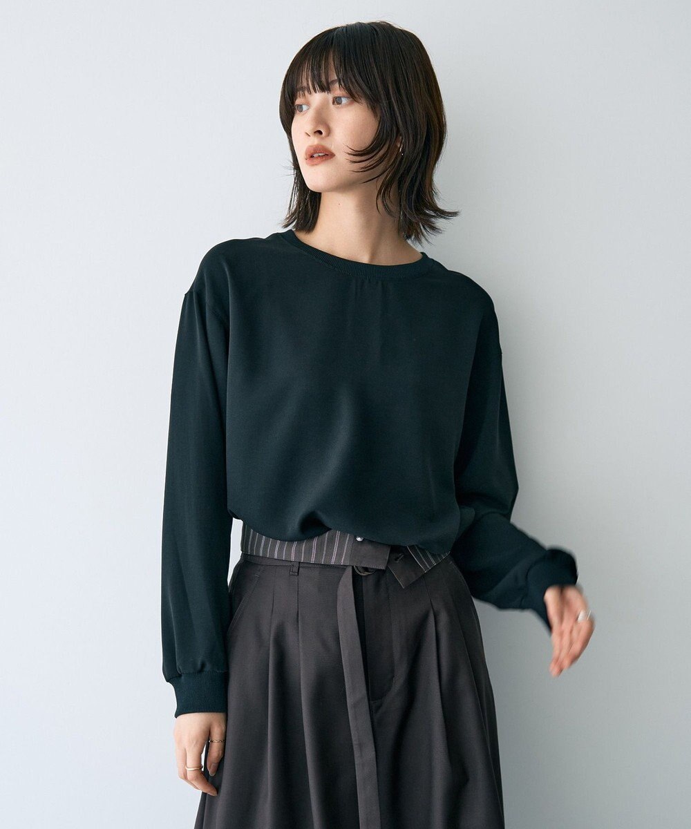 YECCA VECCA リブMIXジョーゼットブラウス 