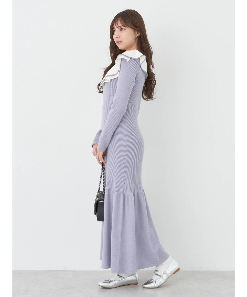 earth music&ecology パイピングフレアカラーニットワンピース 