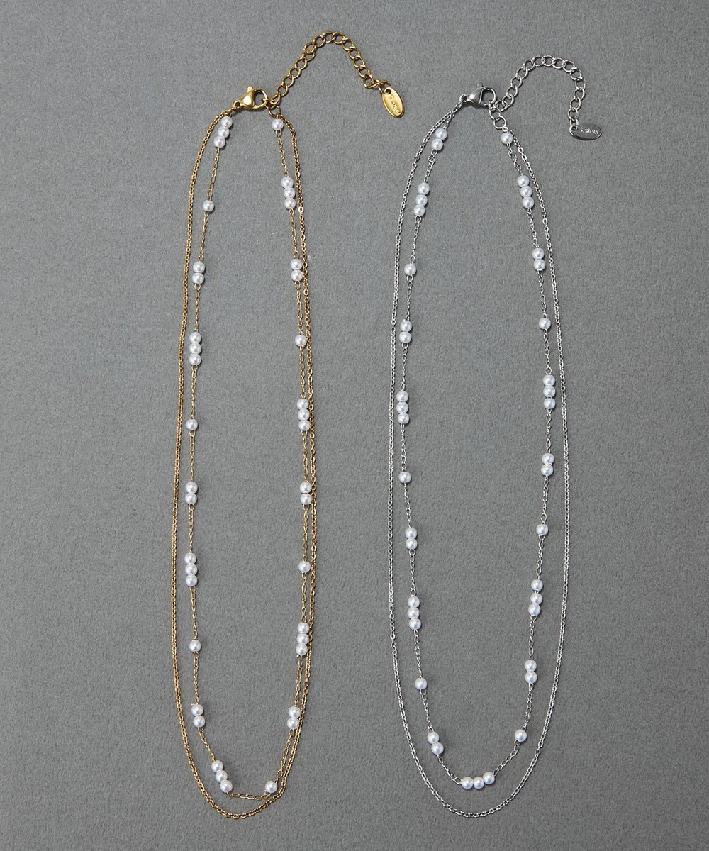 Phoebe 〈金属アレルギー対応〉レイヤードステーションパールネックレス　ゴールド　ステンレス 