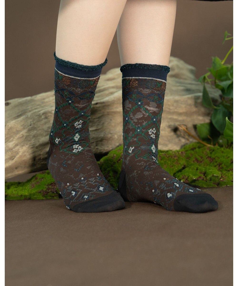 COQ Circulation ラメ花柄ソックス 