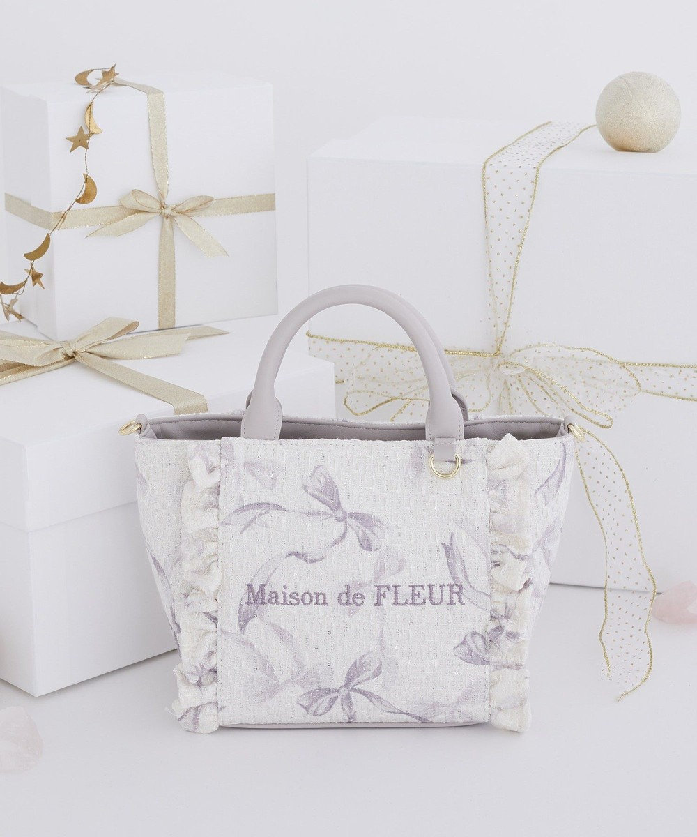 Maison de FLEUR ツイードリボンプリント2WayバッグS 