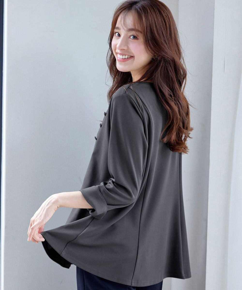 Tiaclasse L 【洗える】美ラインタックボタンカットソートップス 