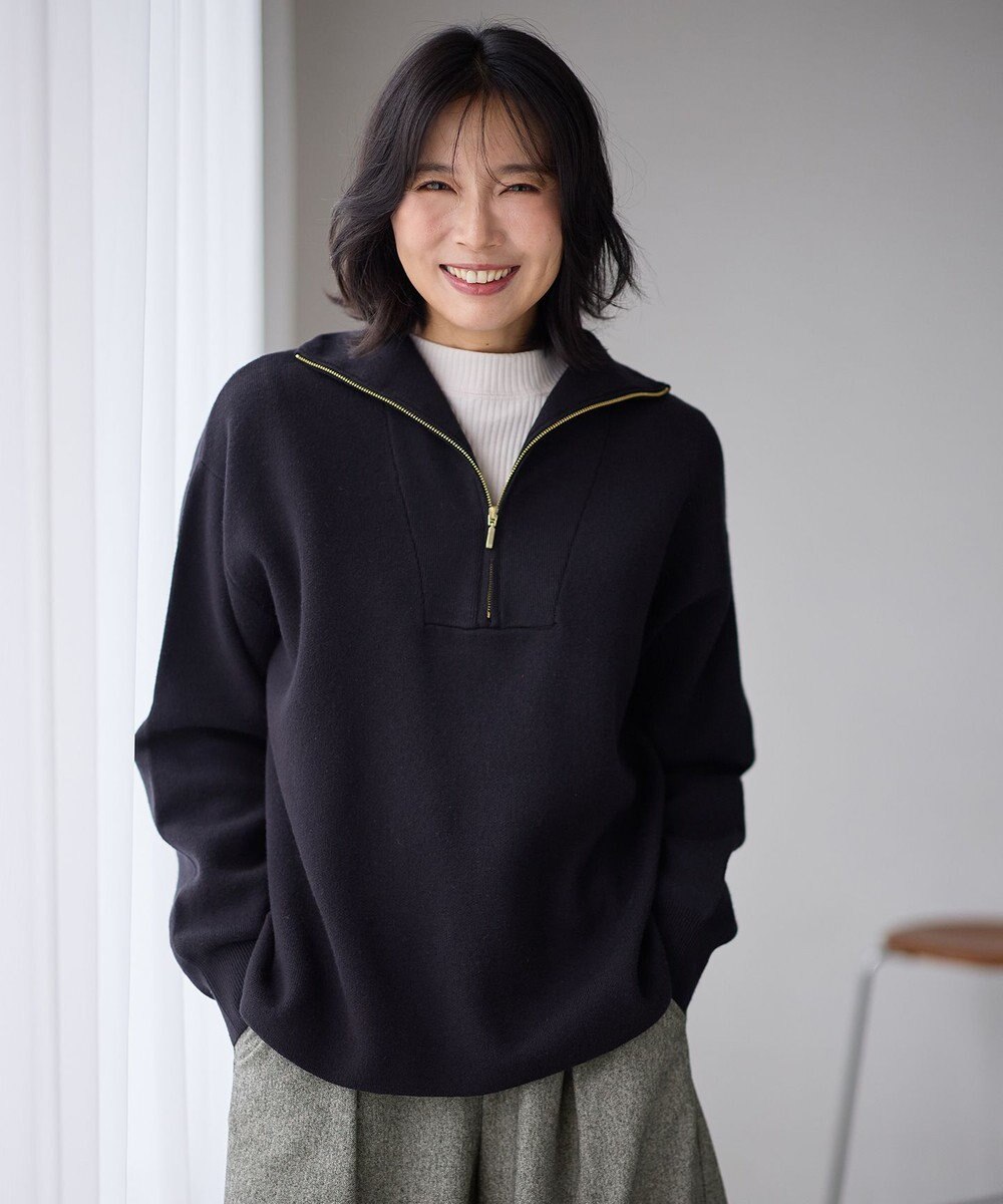ANY スウェットライクハーフジップニット 