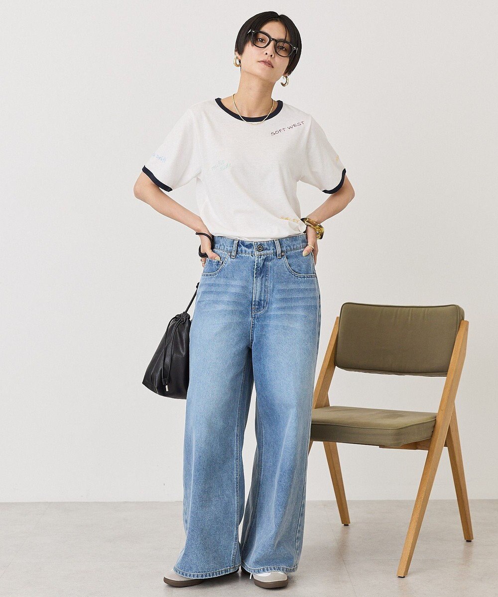 AMERICAN HOLIC ランダムロゴ刺繍リンガーTシャツ 