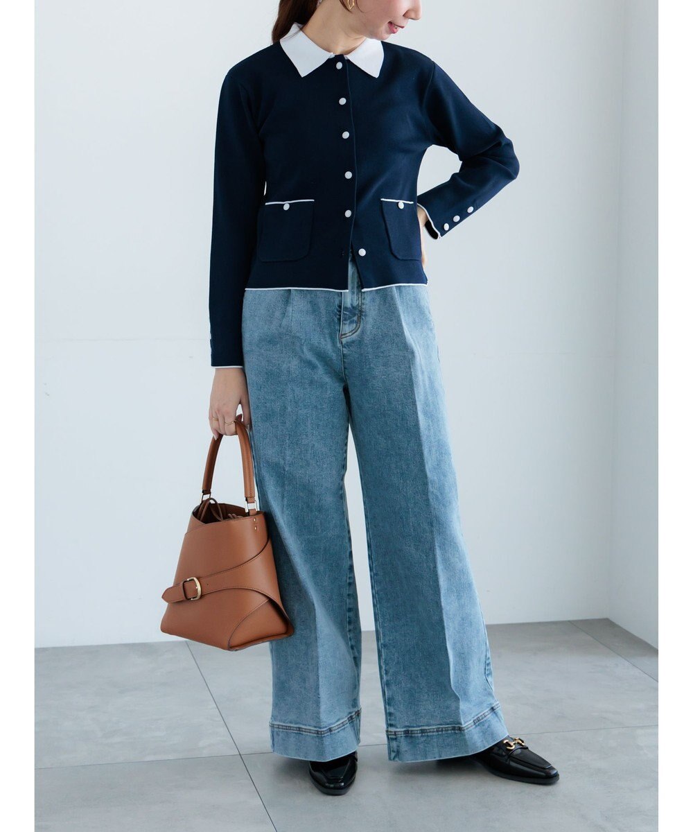 Te chichi 総針衿付きジャケットカーディガン 