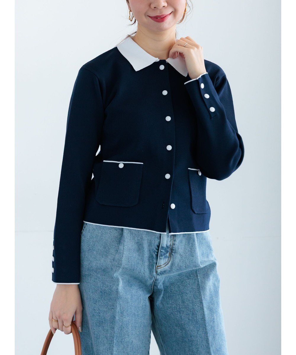 Te chichi 総針衿付きジャケットカーディガン 