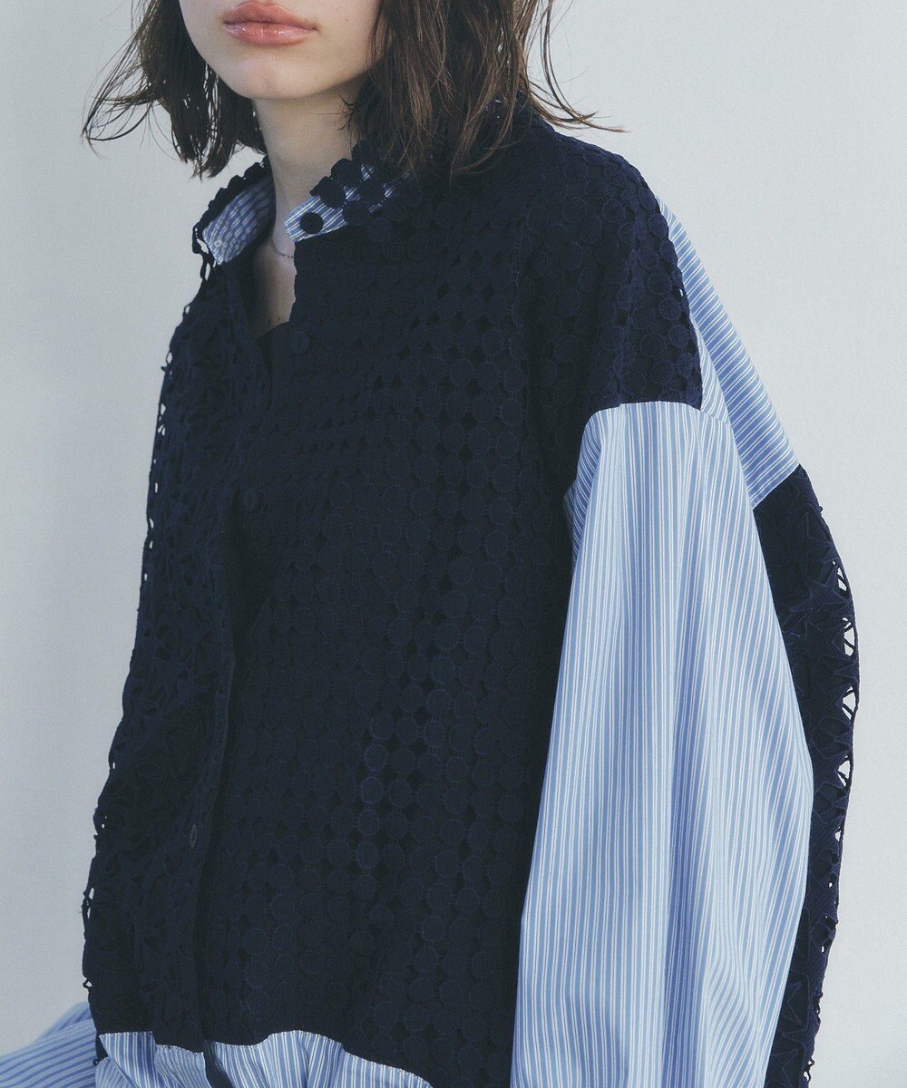 YECCA VECCA レースMIXレイヤードデザインシャツ 