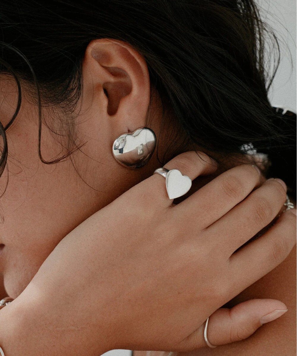yoaa シルバー925 ハートプレートイヤーカフリング 