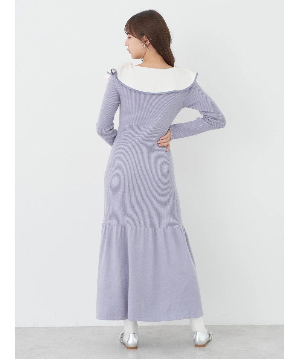 earth music&ecology パイピングフレアカラーニットワンピース 