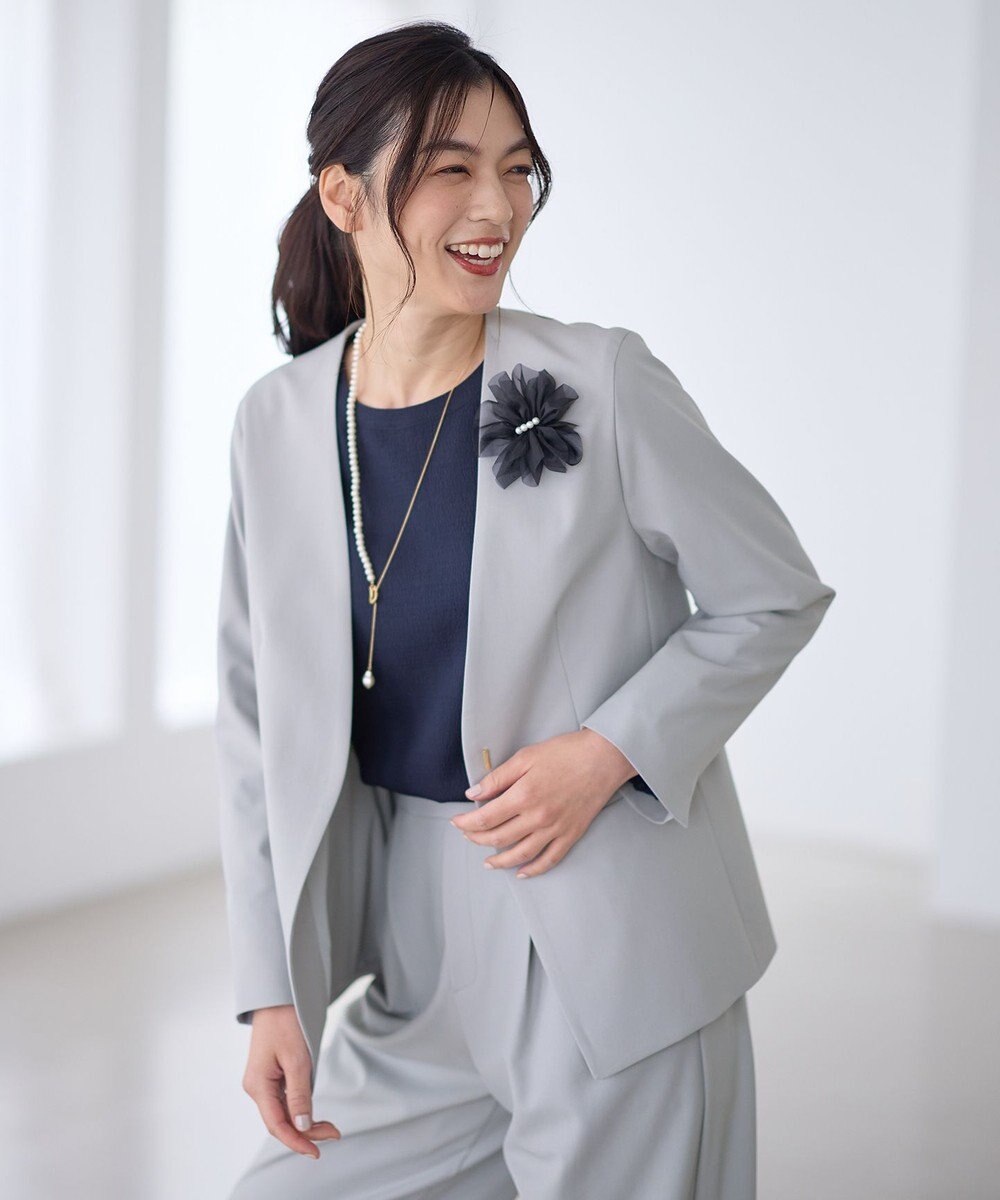 ANY L イージーケアライトストレッチノーカラージャケット 