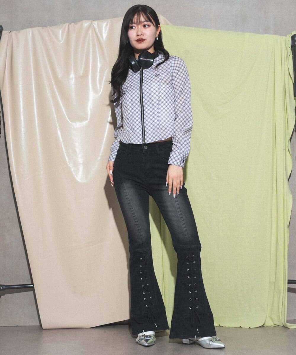 WEGO レースアップストレッチフレアデニム 