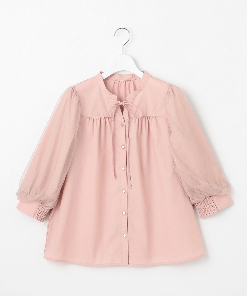 Feroux 袖チュールリボンスキッパー ブラウス 