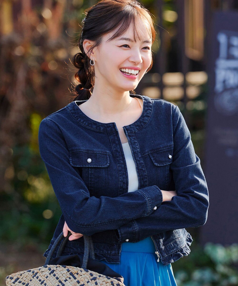 Tiaclasse 【洗える】ノーカラーデニムジャケット 