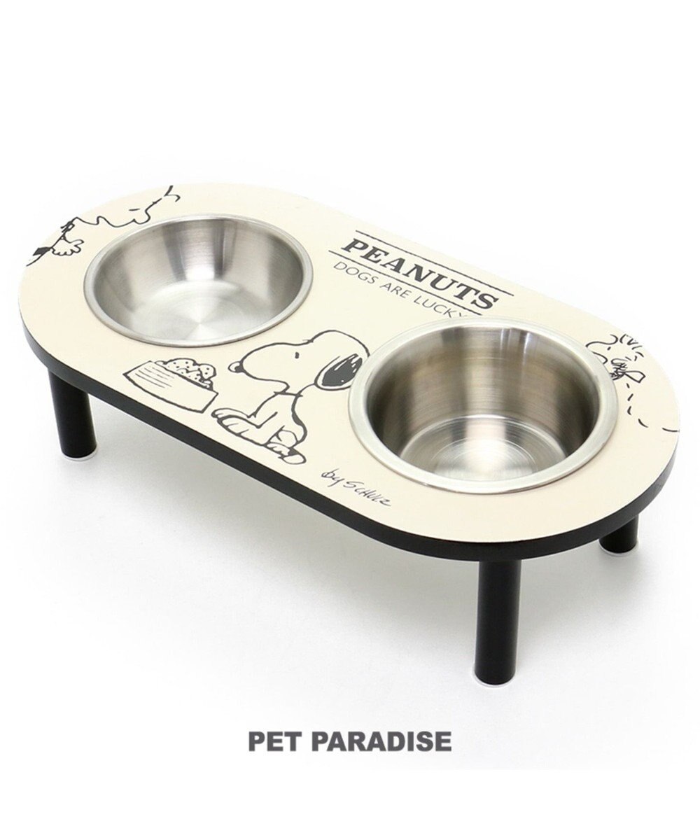 PET PARADISE スヌーピー モノトーン フードボウル スタンド 白~オフホワイト