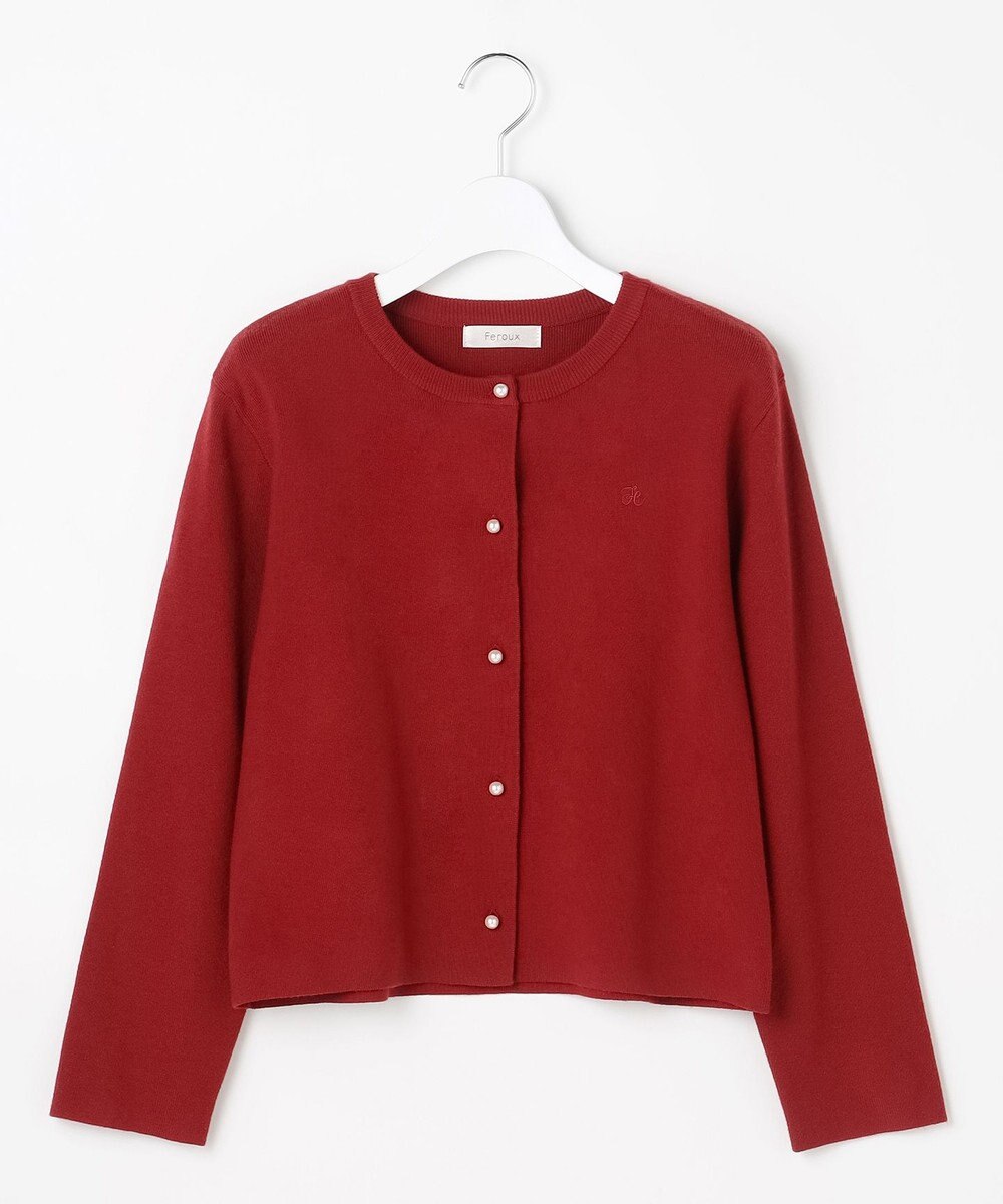 Feroux 胸元刺繍パールニット カーディガン 