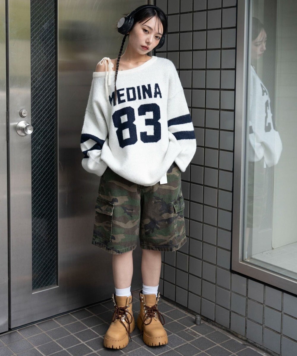 WEGO フラッフィー2WAYグラフィックワンショルBIGニット 