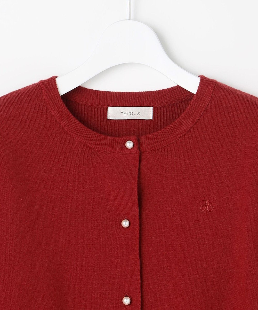 Feroux 胸元刺繍パールニット カーディガン 