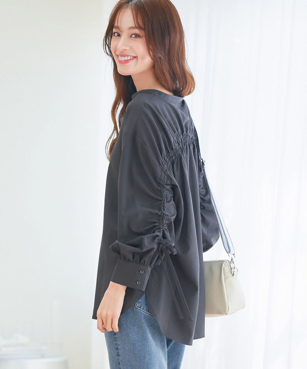 Tiaclasse 【洗える】ドロストギャザー袖シャツチュニック 