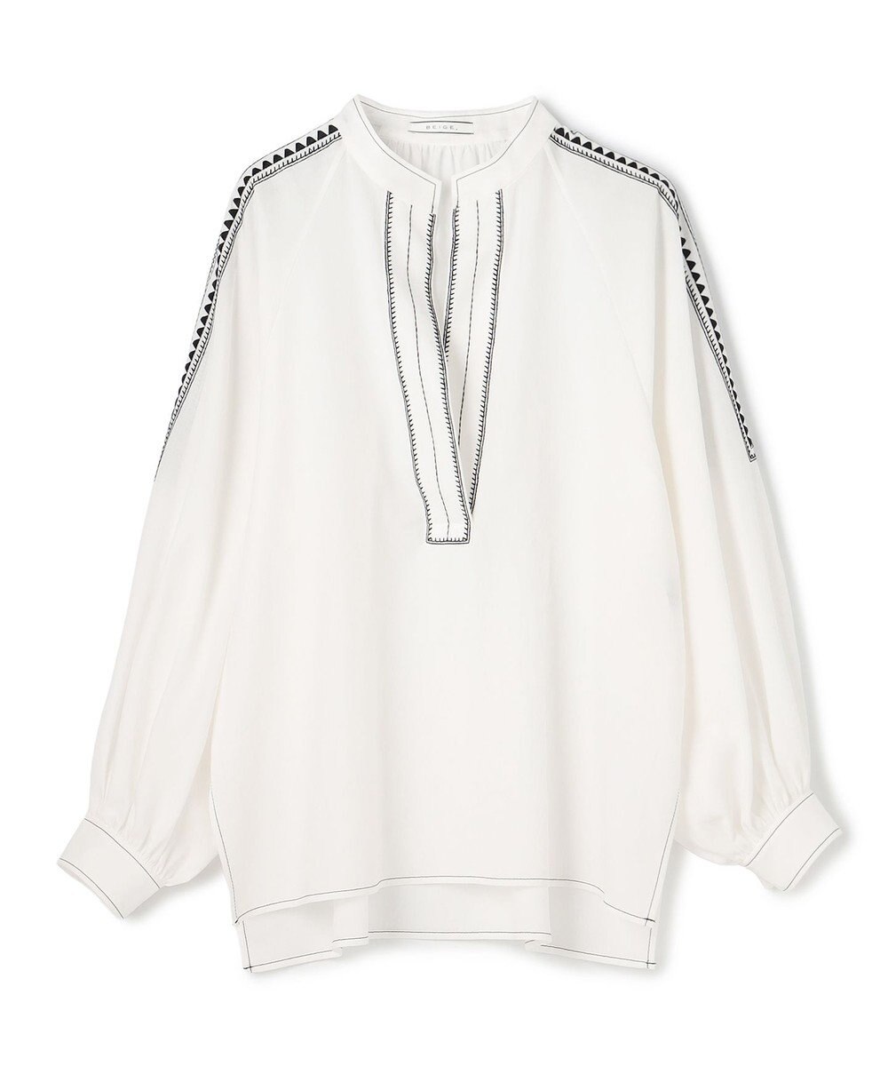 BEIGE， AXI / 刺繍ステッチ ドルマンスタンドブラウス 