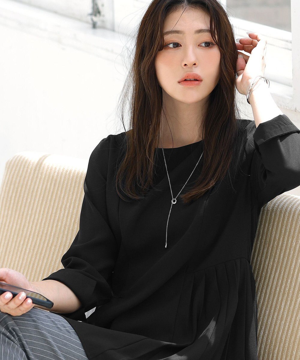 Tiaclasse L 【洗える】 サイドプリーツ長袖チュニックブラウス 