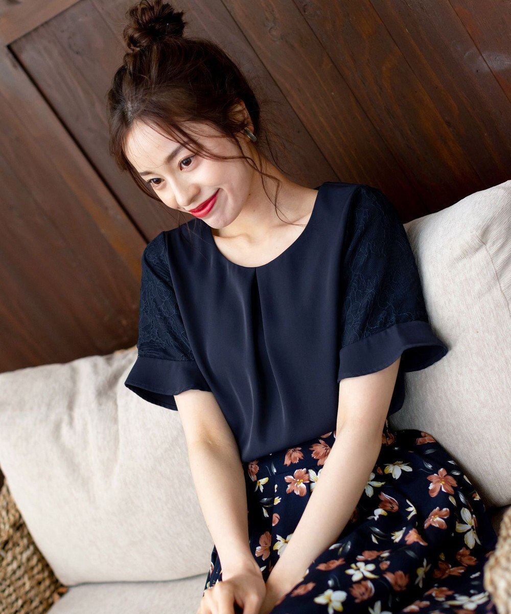 Tiaclasse 【新色追加・洗える】体型カバーも叶うレーススリーブブラウス 