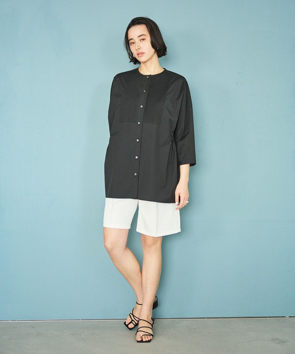 #Newans 【洗濯機可能/シワになりにくい】〈お腹・腰回りをカバー〉ピンタックデザインスクエアブラウス 