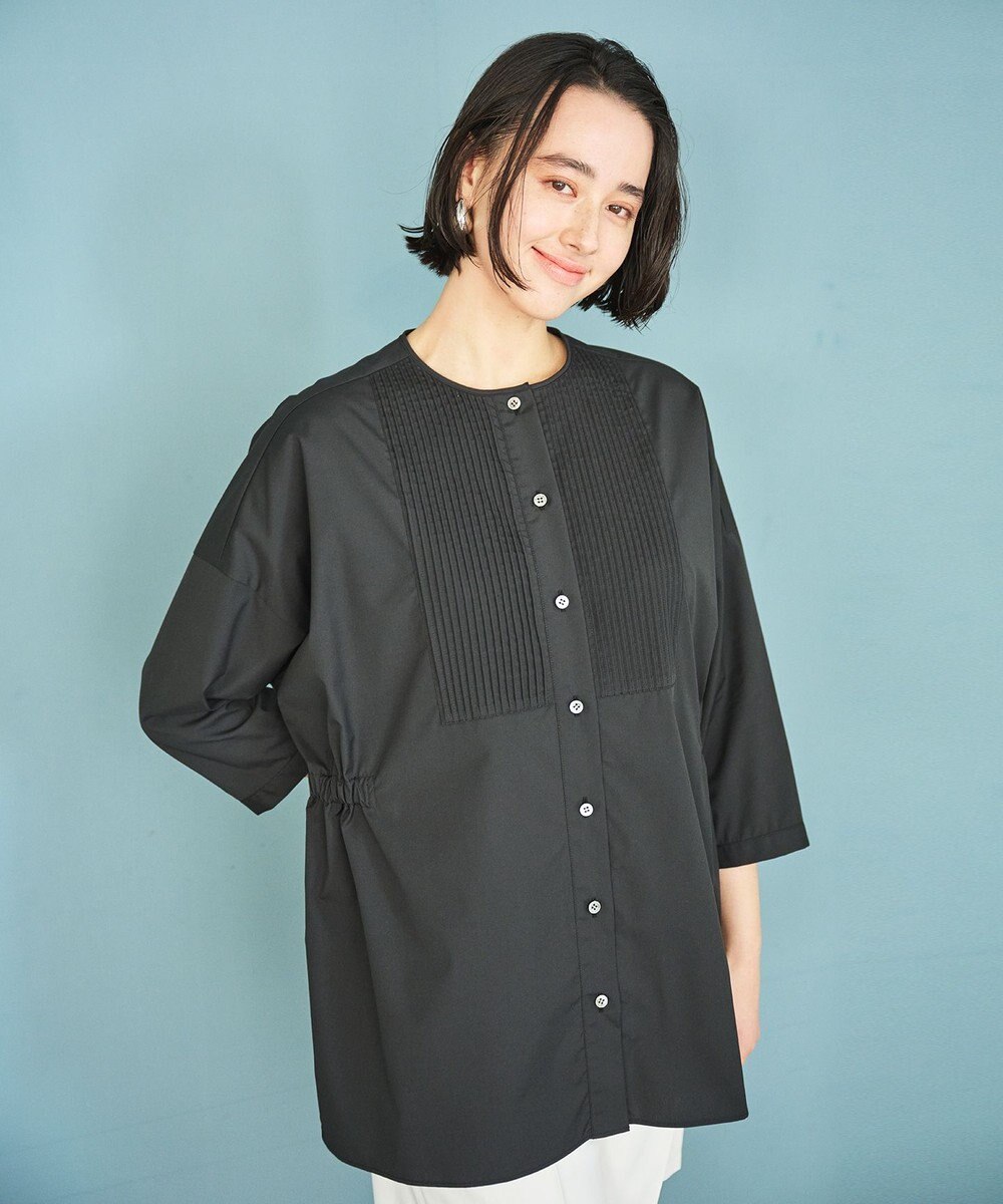 #Newans 【洗濯機可能/シワになりにくい】〈お腹・腰回りをカバー〉ピンタックデザインスクエアブラウス 